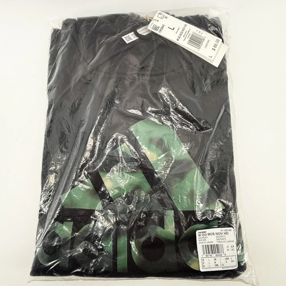 Adidas Hoodie Men Size Large Black‎ Camo Logo Pullover Sweatshirt Outdoors NWT